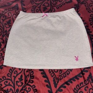 PLAYBOY Grey Mini Skirt with Pink Bunny Accent